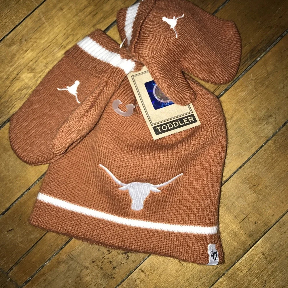 Texas Longhorns '47 Brand Toddler‎ 3-piece Winter Set Hats/Gloves NWT